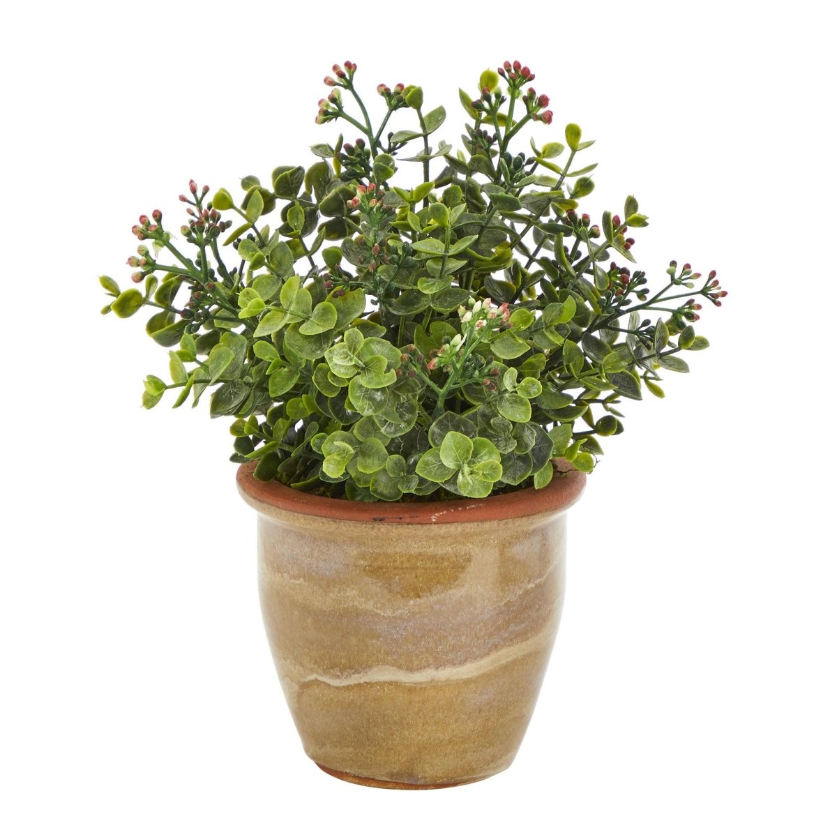 10” Eucalyptus & Sedum Succulent Artificial Plant in Ceramic Planter - Ed's Plant Shop