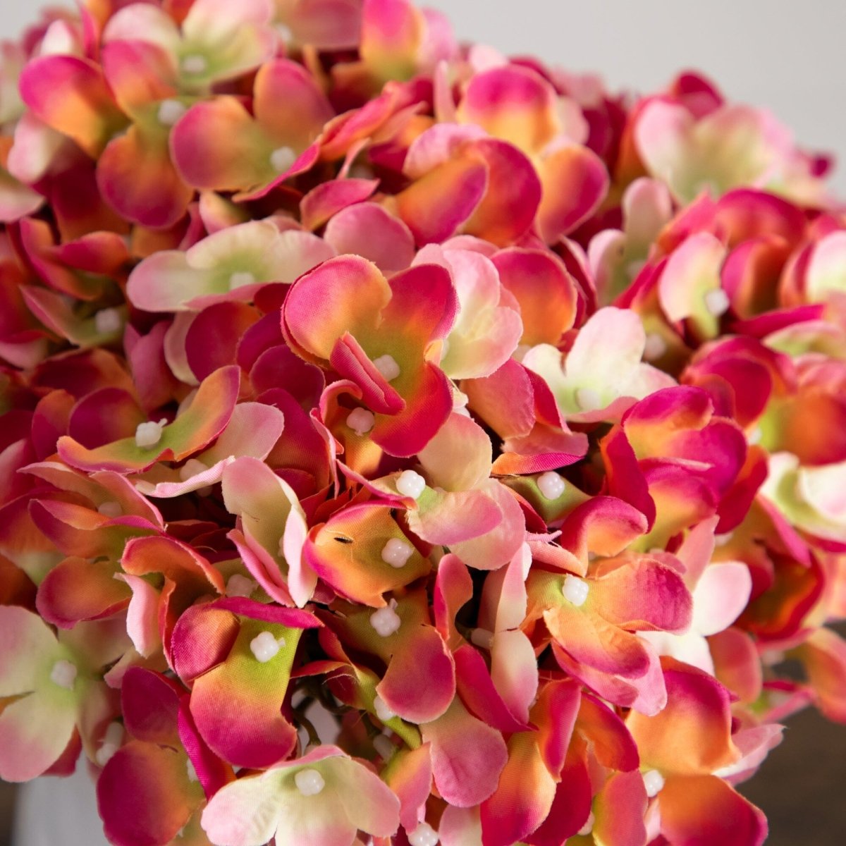 11” Artificial Hydrangea Arrangement in White Metal Vase - Ed's Plant Shop