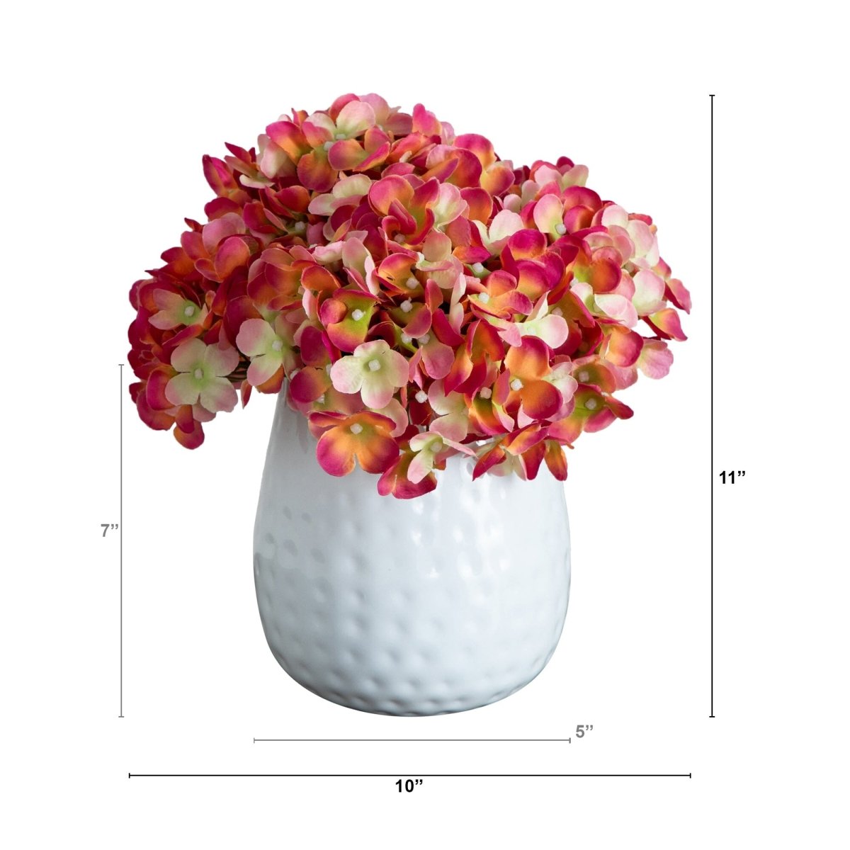 11” Artificial Hydrangea Arrangement in White Metal Vase - Ed's Plant Shop