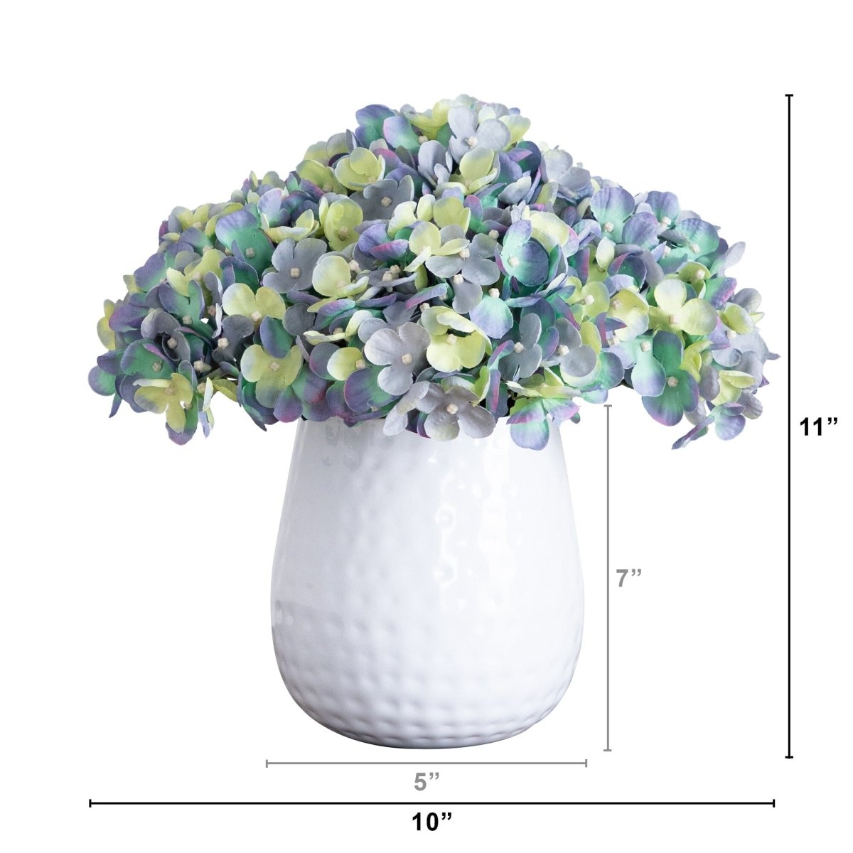 11” Artificial Hydrangea Arrangement in White Metal Vase - Ed's Plant Shop