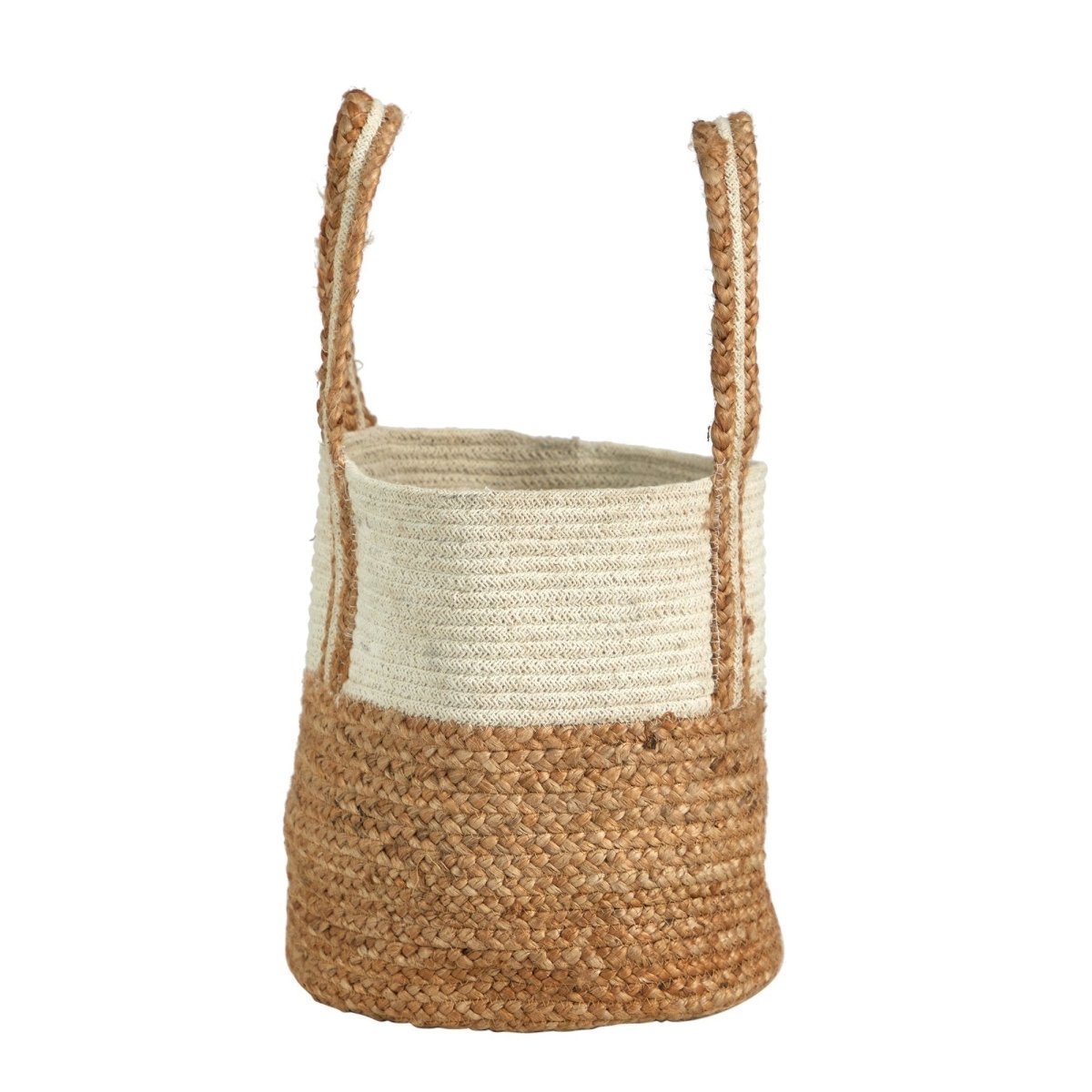 14” Boho Chic Basket Natural Cotton and Jute with Handles - Ed's Plant Shop