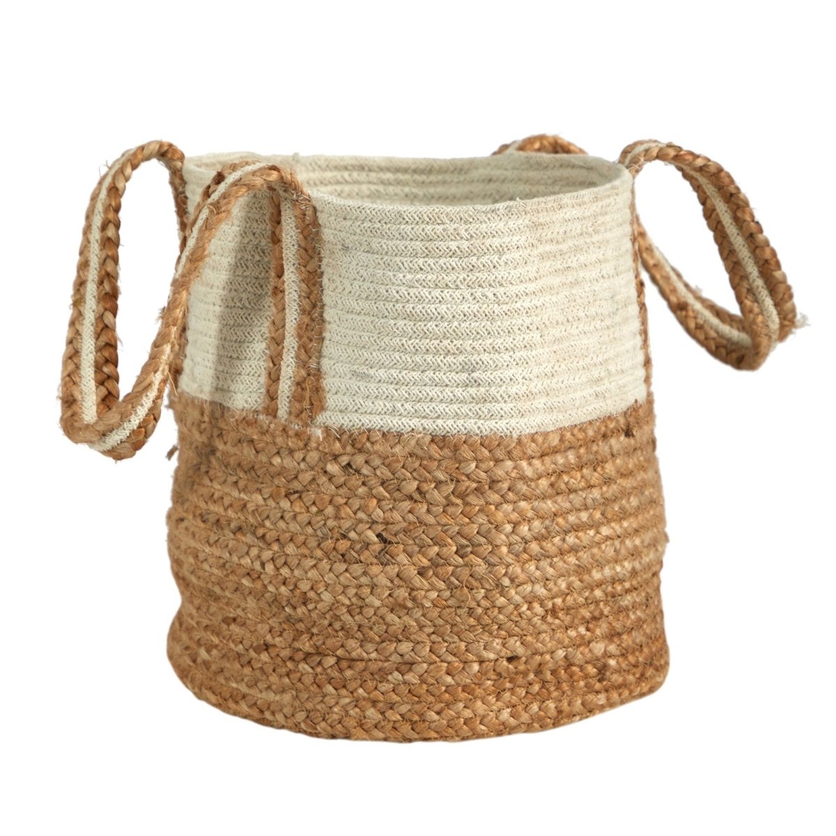 14” Boho Chic Basket Natural Cotton and Jute with Handles - Ed's Plant Shop