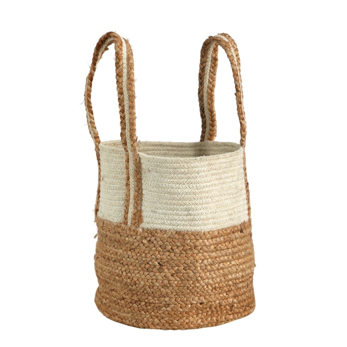 14” Boho Chic Basket Natural Cotton and Jute with Handles - Ed's Plant Shop