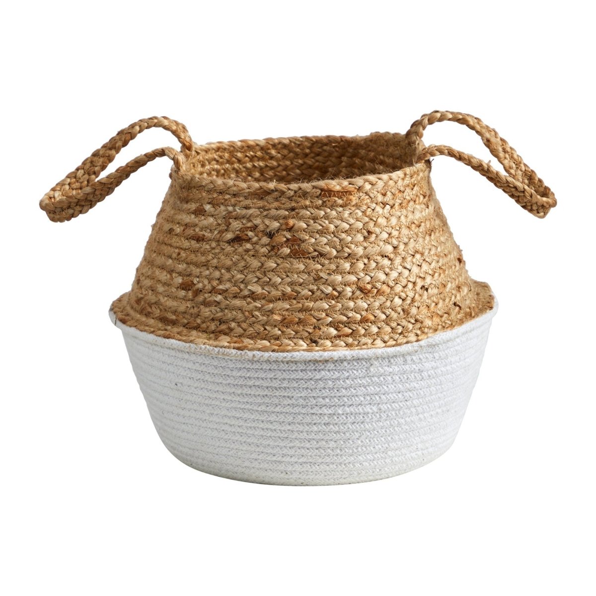 14” Boho Chic Handmade Cotton & Jute White Woven Planter - Ed's Plant Shop