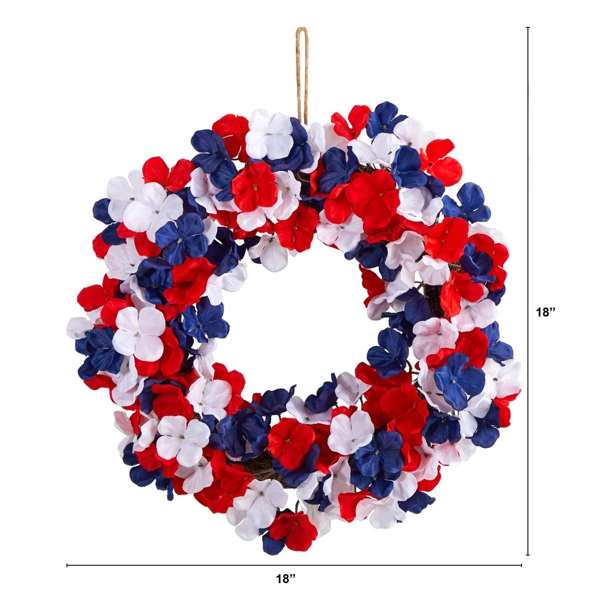 18” Americana Patriotic Hydrangea Artificial Wreath Red White and Blue - Ed's Plant Shop