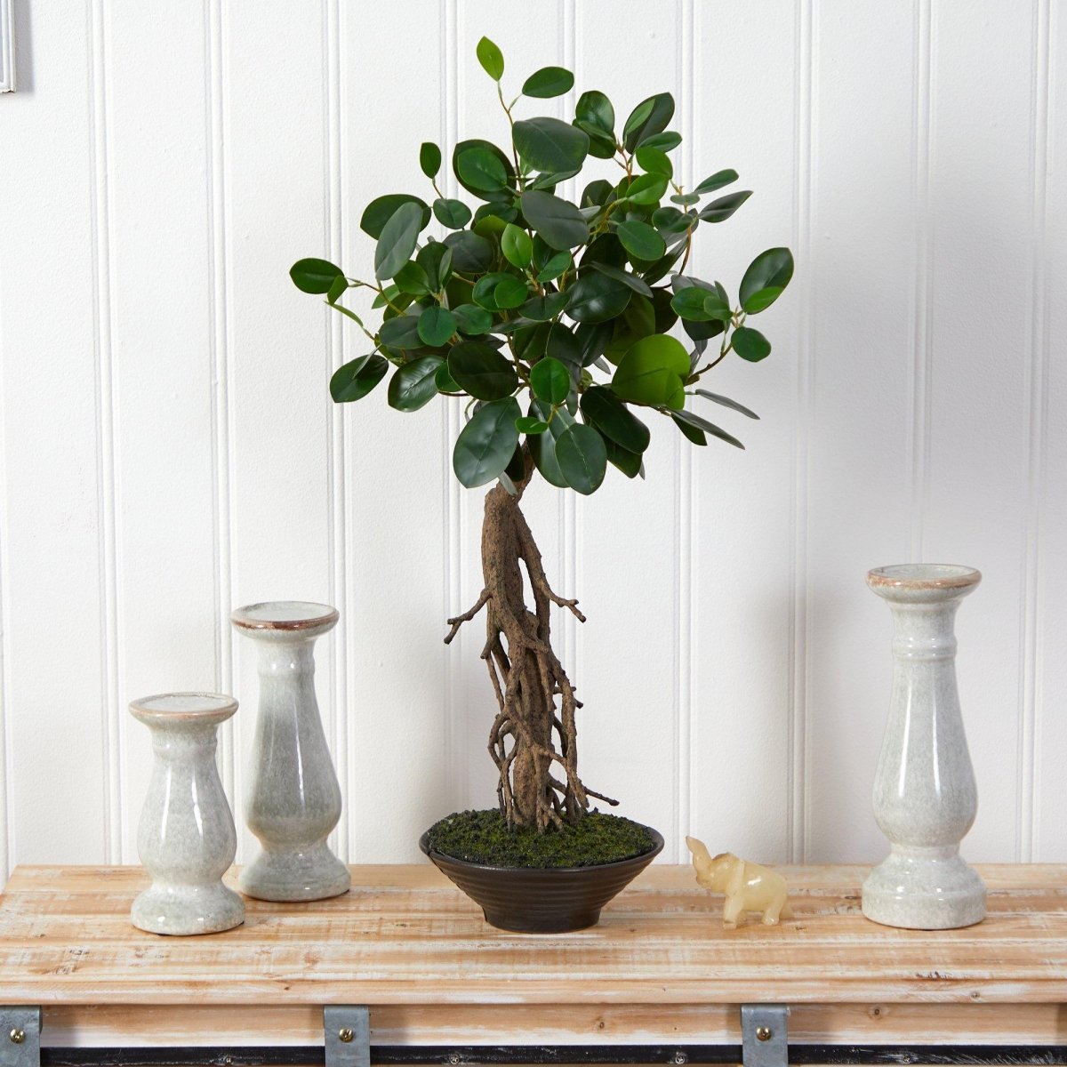 2’ Realistic Artificial Ficus Tree – Bonsai Style in Decorative Planter