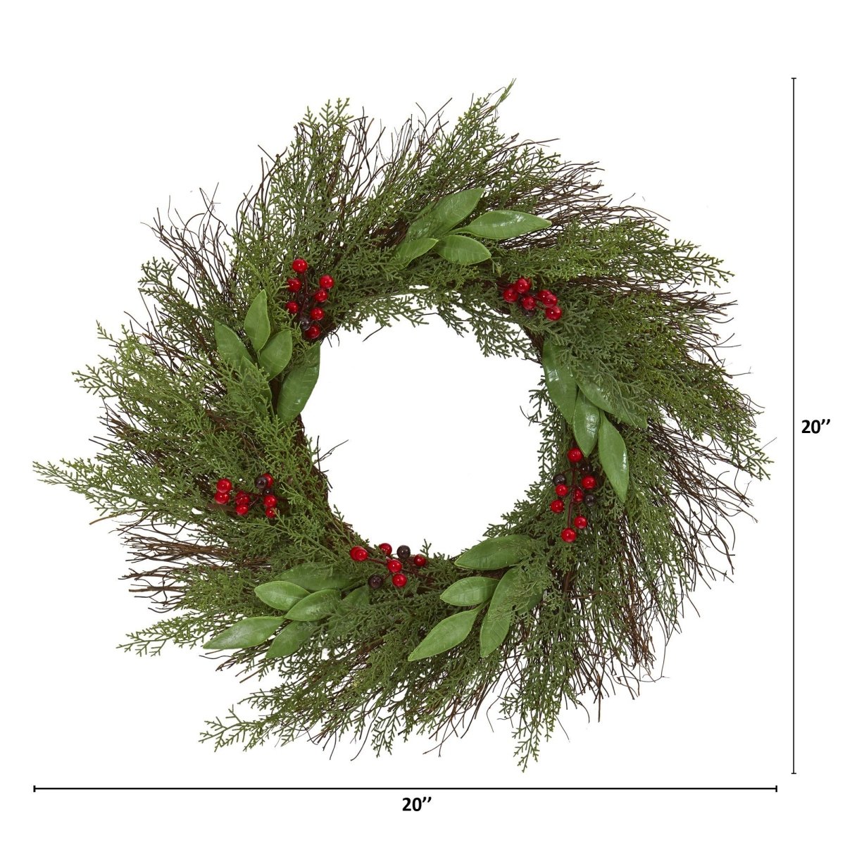 20” Cedar and Ruscus with Berries Artificial Wreath - Ed's Plant Shop