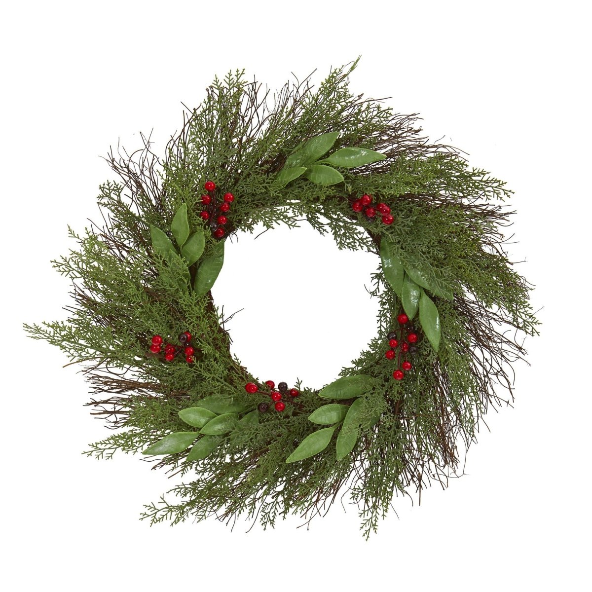 20” Cedar and Ruscus with Berries Artificial Wreath - Ed's Plant Shop