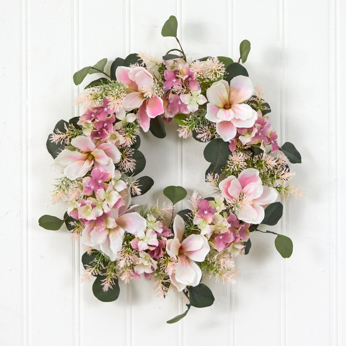 20” Hydrangea and Magnolia Artificial Wreath – Elegant Floral Decor - Ed's Plant Shop