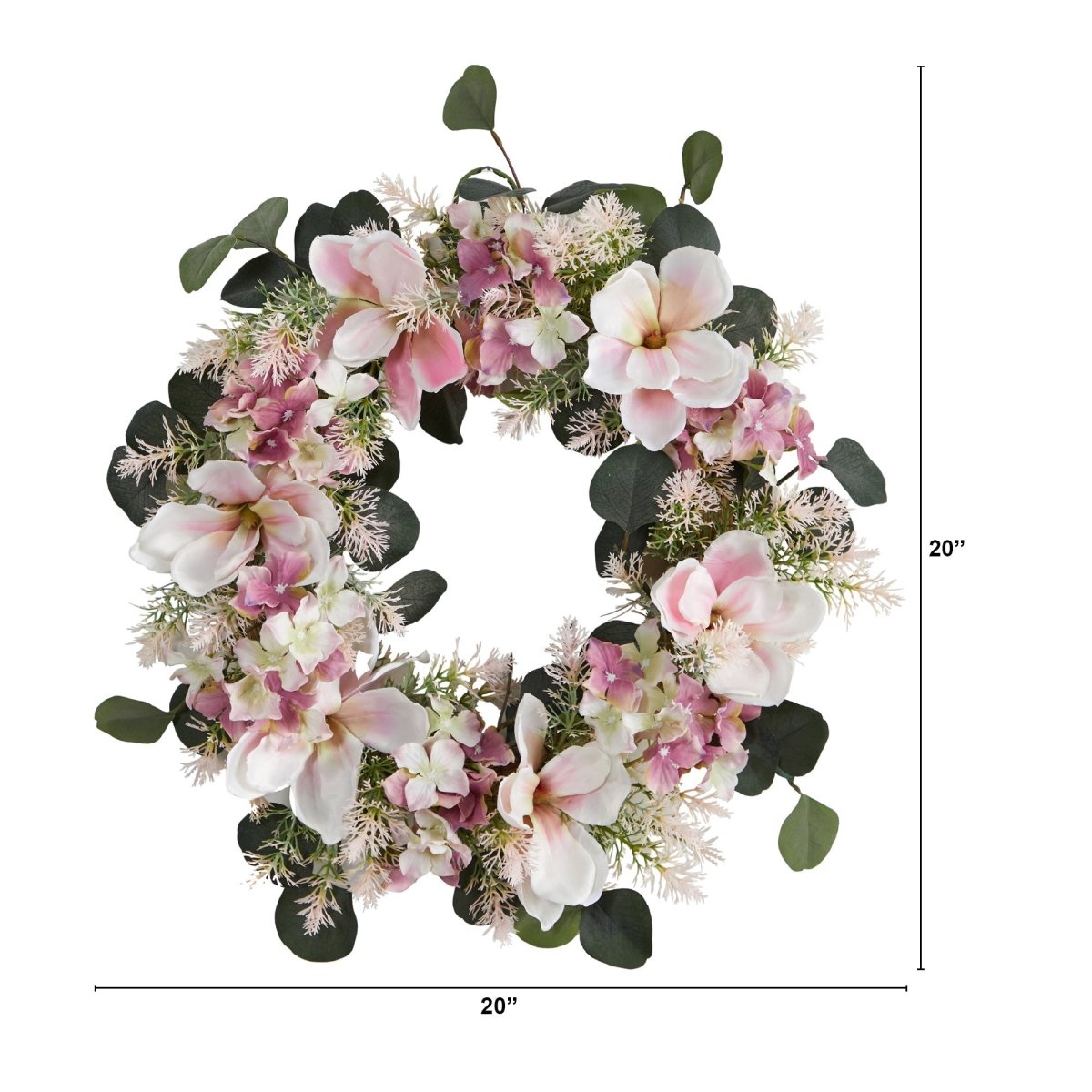 20” Hydrangea and Magnolia Artificial Wreath – Elegant Floral Decor - Ed's Plant Shop