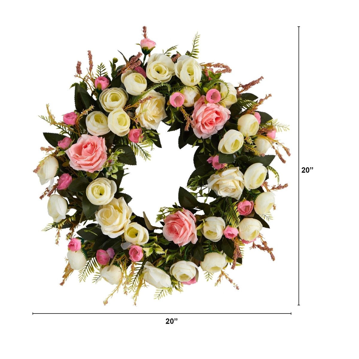 20” White & Pink Rose Artificial Wreath - Ed's Plant Shop