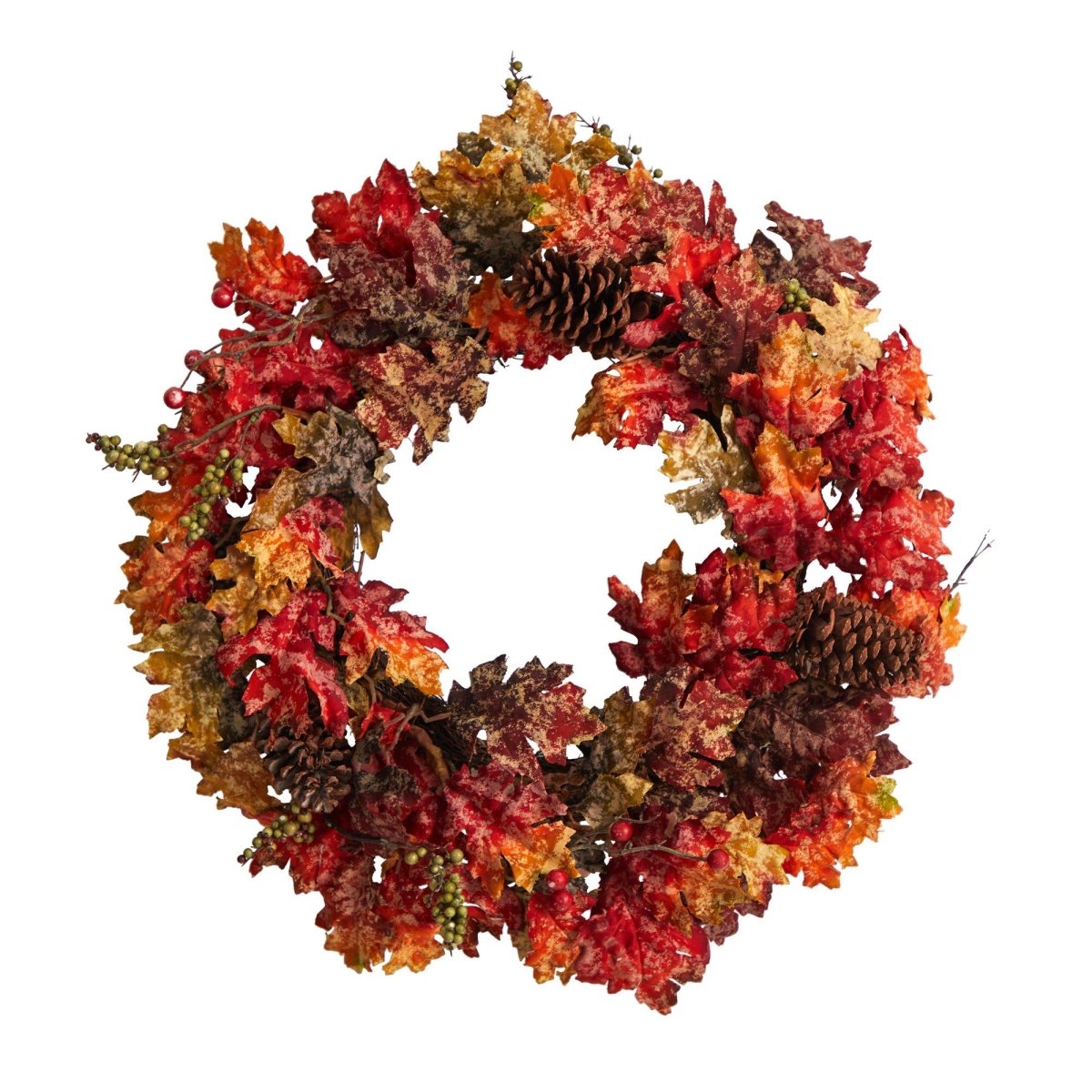 24'' Autumn Maple Artificial Fall Wreath with Berries & Pinecones - Ed's Plant Shop