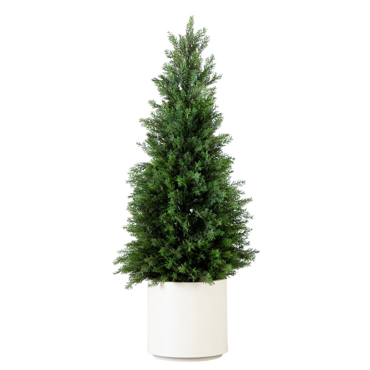 3’ Artificial Cedar Tree in White Planter UV Resistant (Indoor/Outdoor) - Ed's Plant Shop