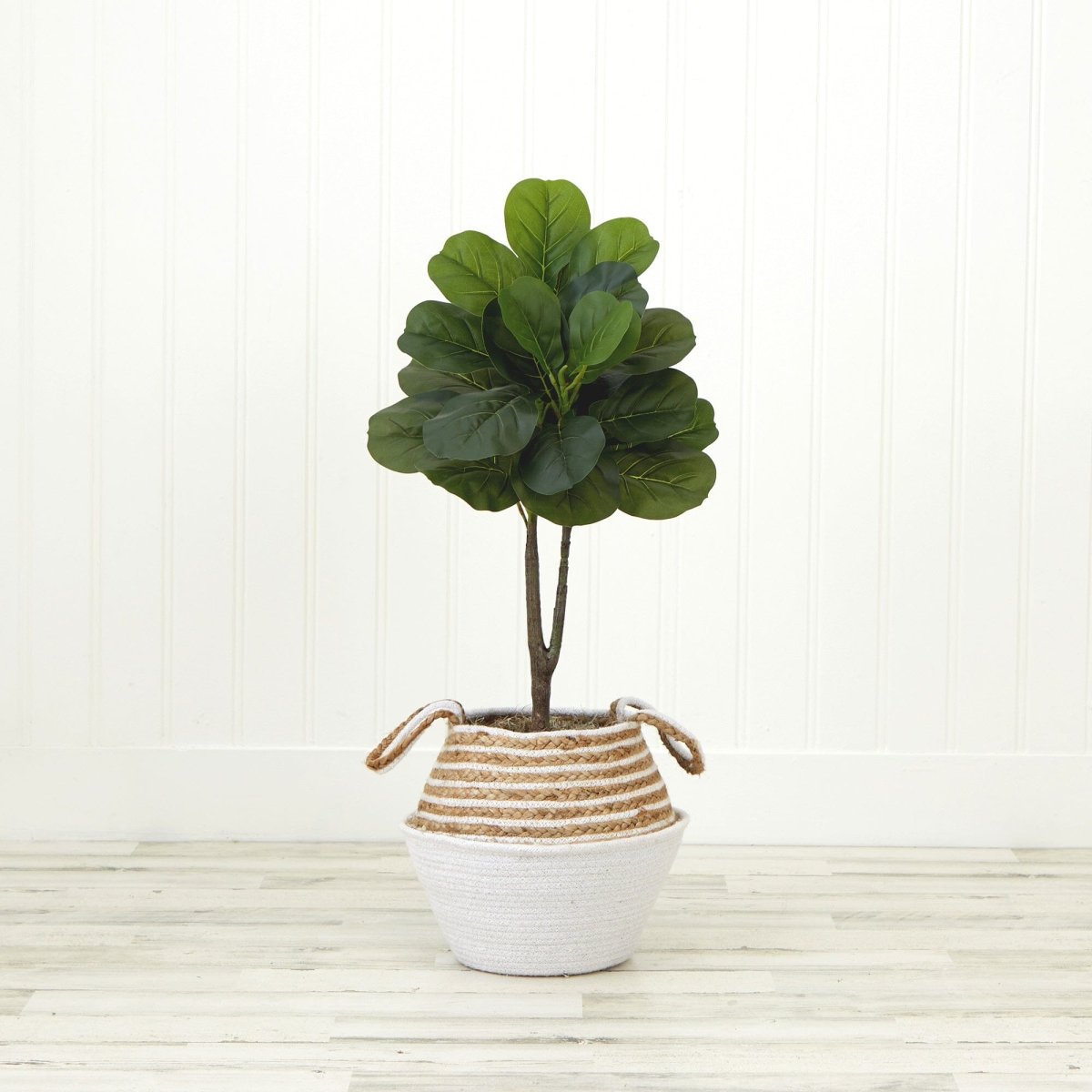 3' Artificial Fiddle Leaf Fig Tree with Handmade Cotton & Jute Woven Basket DIY Kit - Ed's Plant Shop