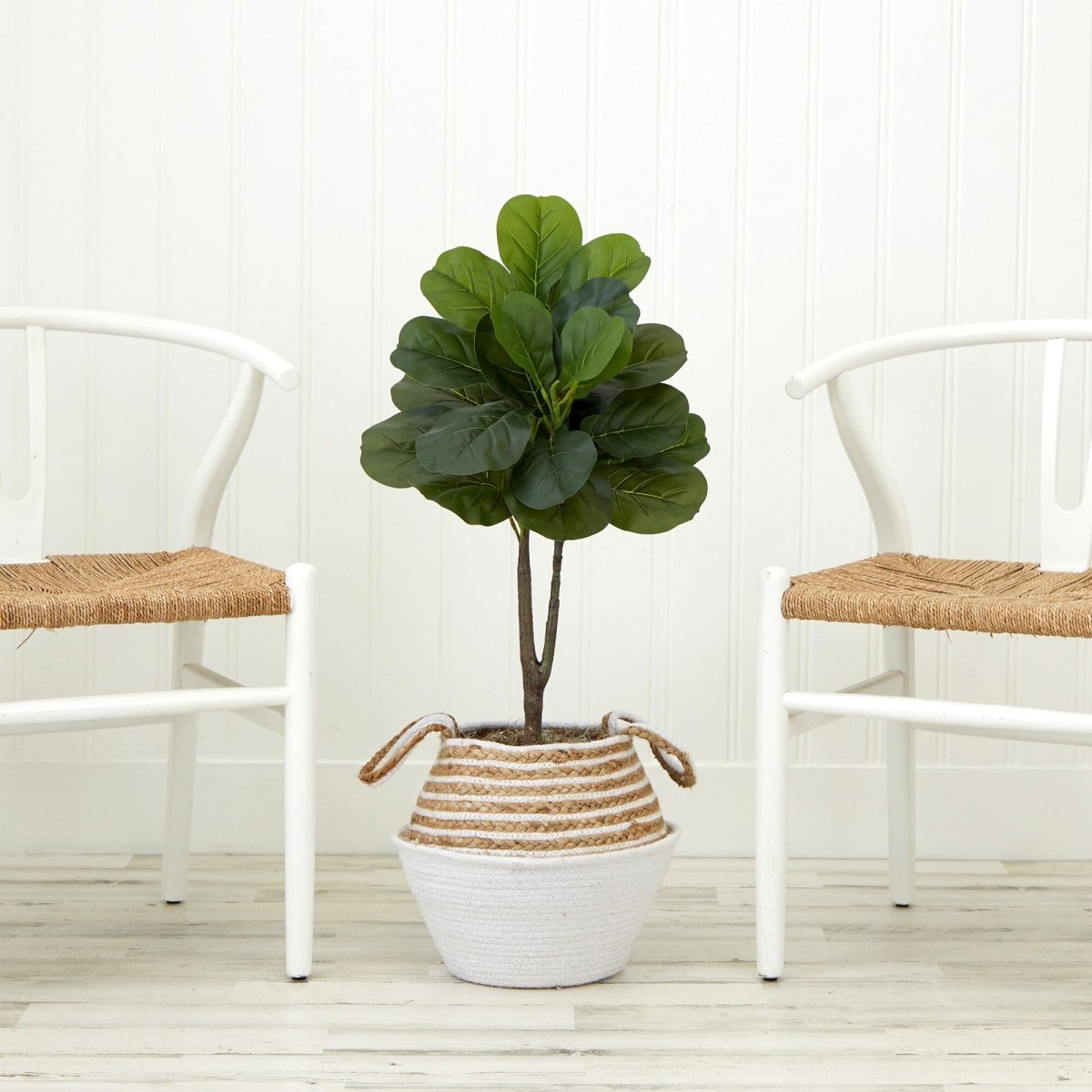 3' Artificial Fiddle Leaf Fig Tree with Handmade Cotton & Jute Woven Basket DIY Kit - Ed's Plant Shop