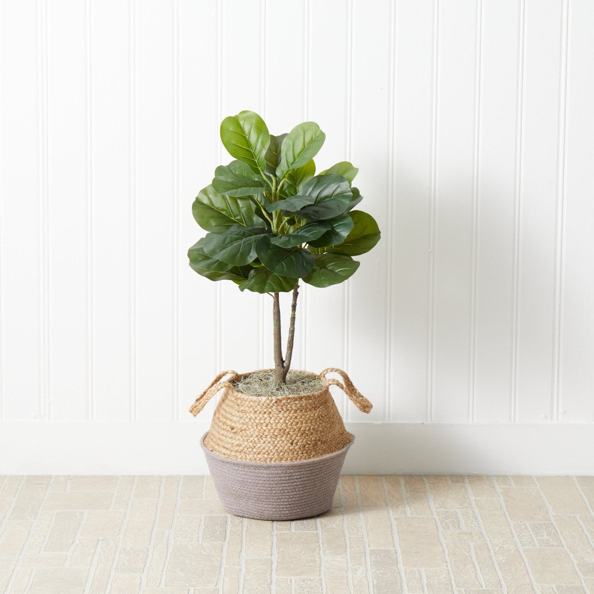 3' Artificial Fiddle Leaf Fig Tree with Handmade Cotton & Jute Woven Basket DIY Kit - Ed's Plant Shop