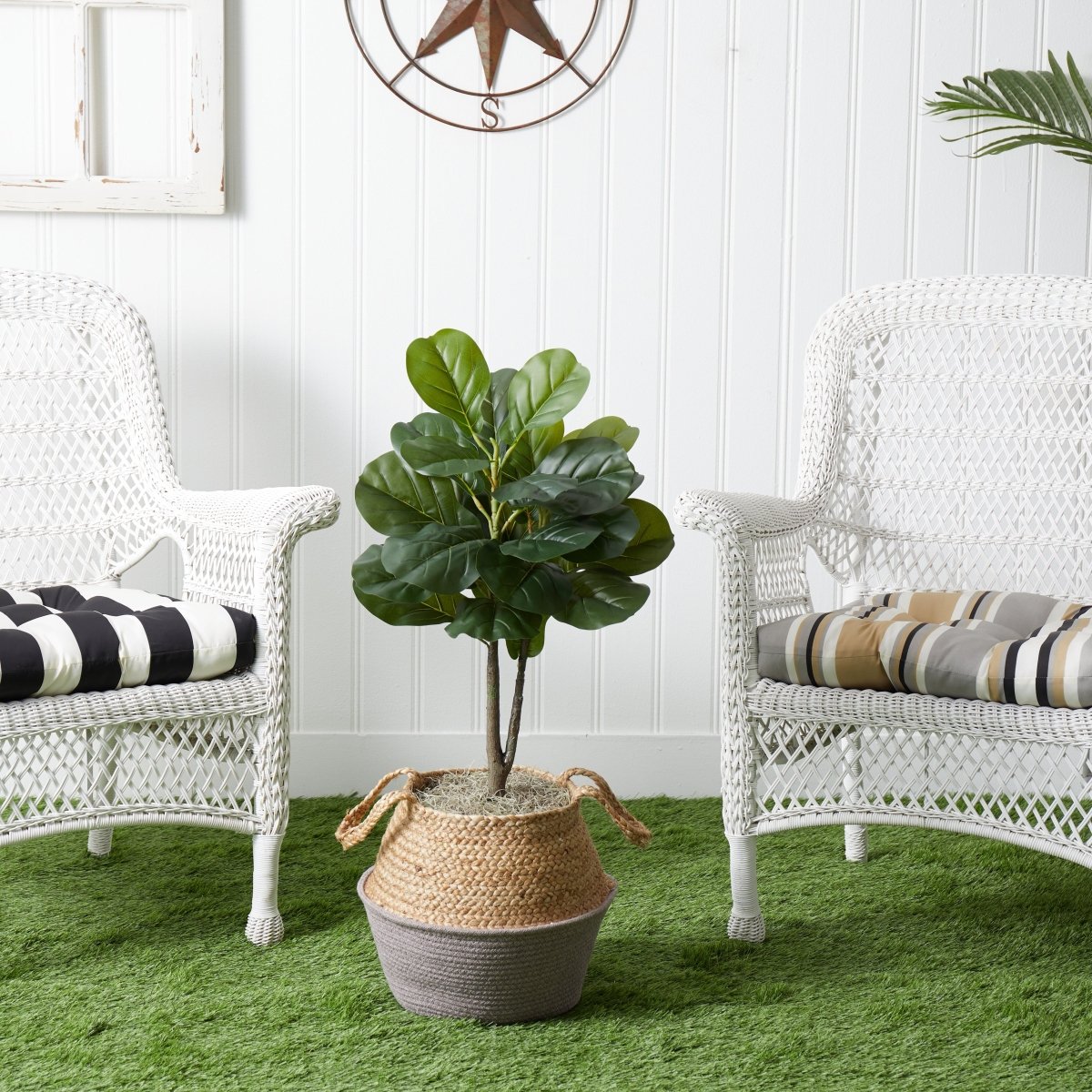 3' Artificial Fiddle Leaf Fig Tree with Handmade Cotton & Jute Woven Basket DIY Kit - Ed's Plant Shop