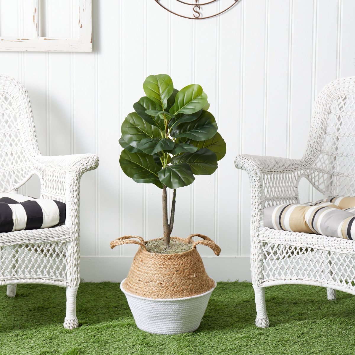 3' Artificial Fiddle Leaf Fig Tree with Handmade Cotton & Jute Woven Basket DIY Kit - Ed's Plant Shop