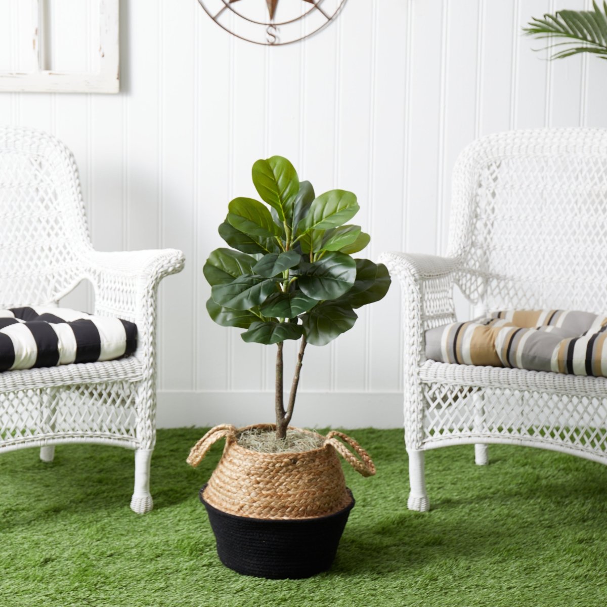3' Artificial Fiddle Leaf Fig Tree with Handmade Cotton & Jute Woven Basket DIY Kit - Ed's Plant Shop