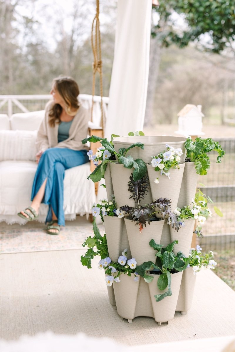 3 Tier GreenStalk Garden Original Vertical Planter - Basket Weave Texture - Ed's Plant Shop