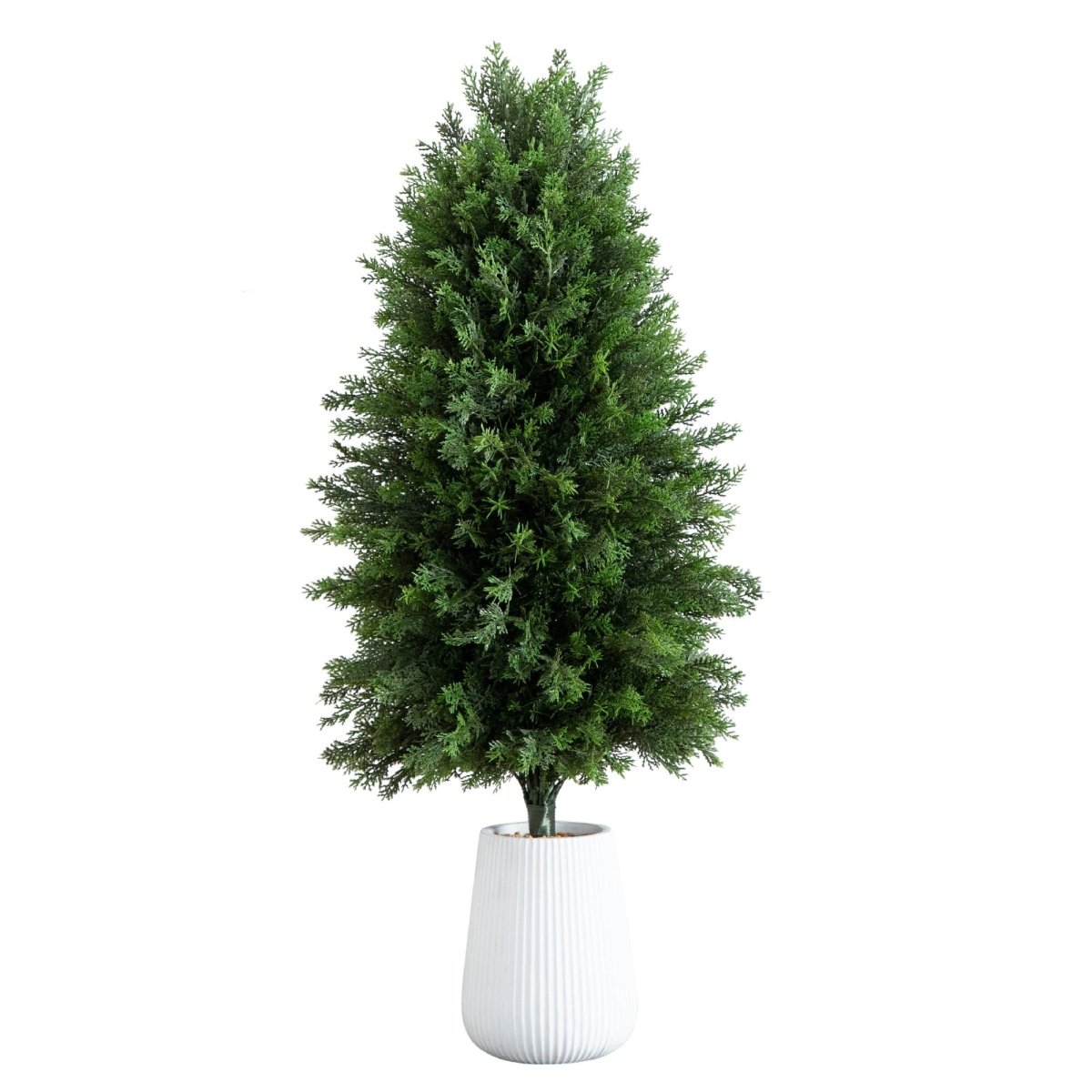 3’ UV Resistant Artificial Cedar Tree in Decorative White Planter (Indoor/Outdoor) - Ed's Plant Shop
