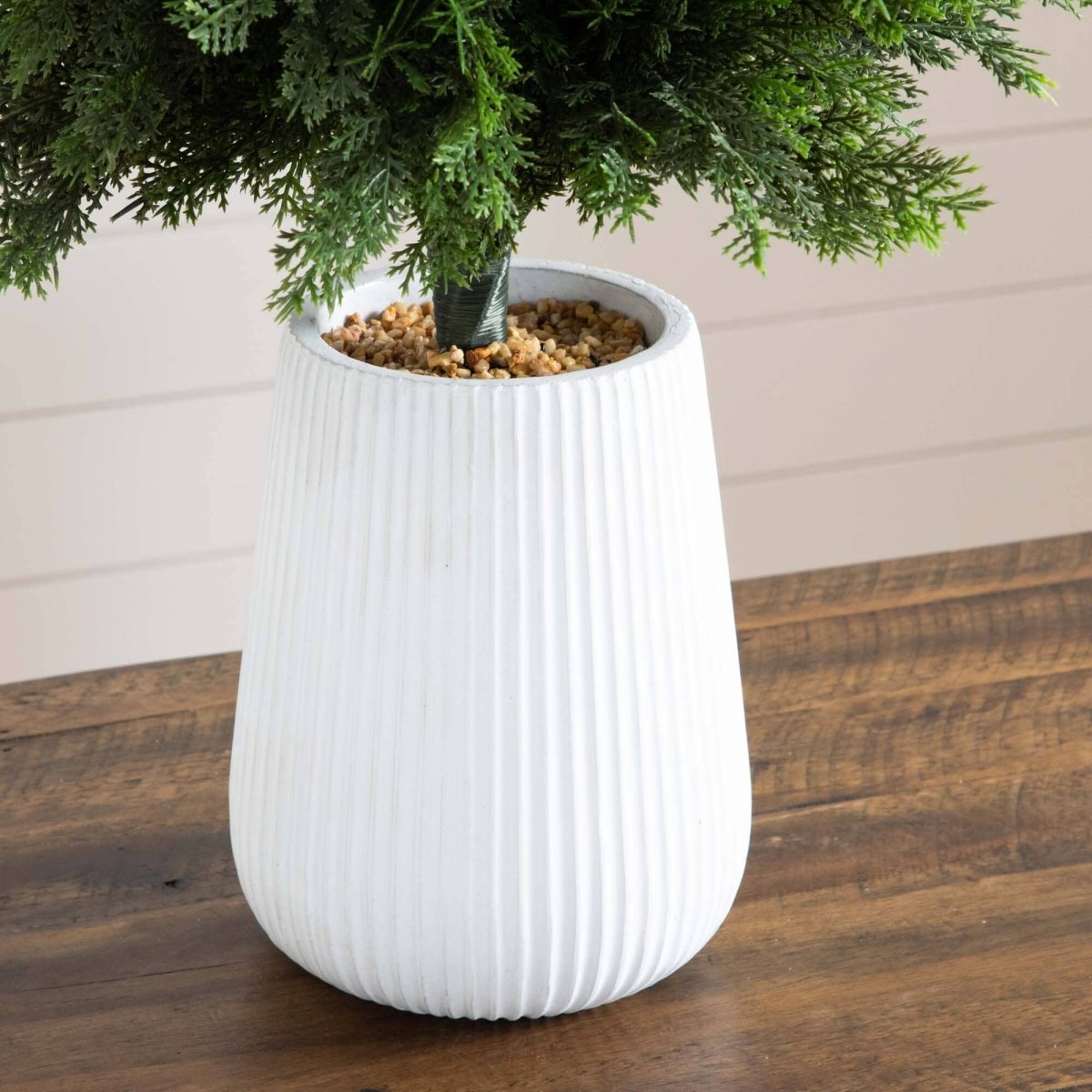3’ UV Resistant Artificial Cedar Tree in Decorative White Planter (Indoor/Outdoor) - Ed's Plant Shop