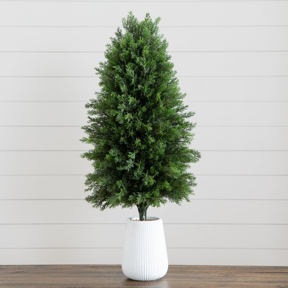3’ UV Resistant Artificial Cedar Tree in Decorative White Planter (Indoor/Outdoor) - Ed's Plant Shop