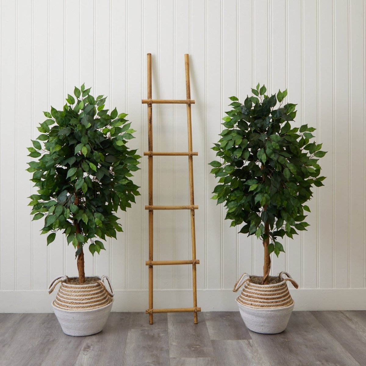 4.5' Artificial Ficus Tree with Double Trunk in Cotton & Jute Basket – DIY Kit (Set of 2) - Ed's Plant Shop