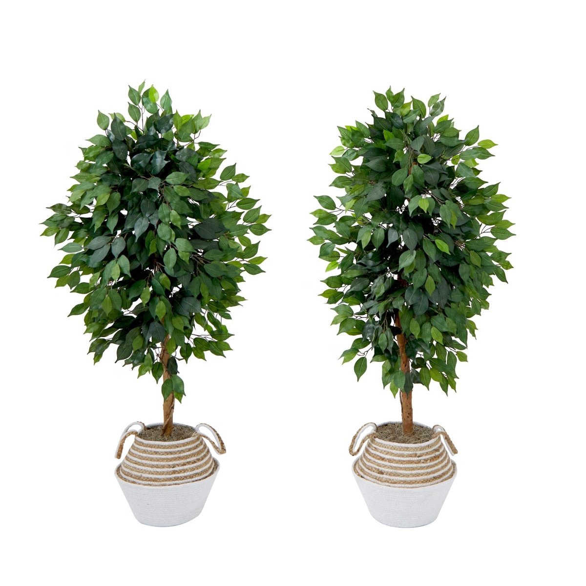 4.5' Artificial Ficus Tree with Double Trunk in Cotton & Jute Basket – DIY Kit (Set of 2) - Ed's Plant Shop