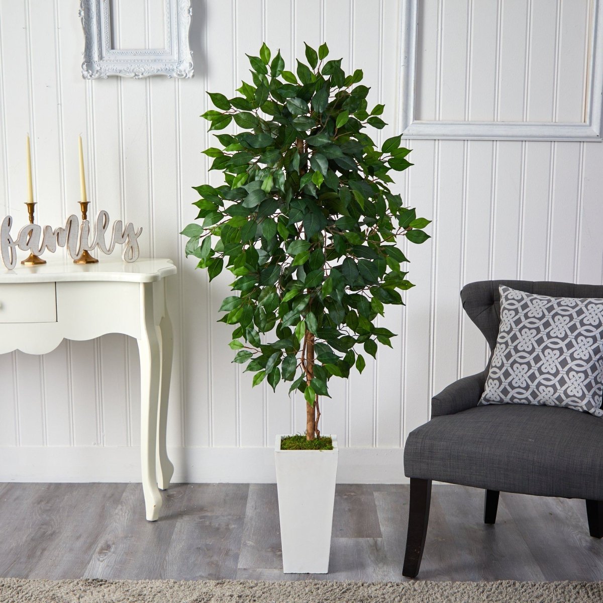 4.5’ Ficus Artificial Tree in White Planter - Ed's Plant Shop