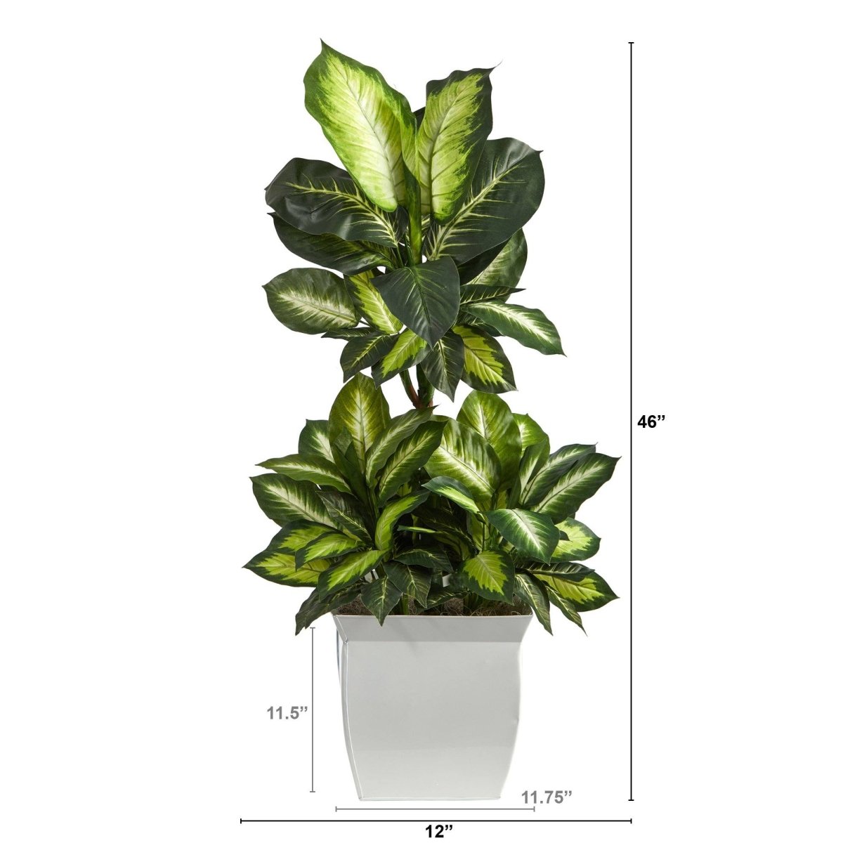 46” Golden Dieffenbachia Artificial Plant in White Metal Planter - Ed's Plant Shop