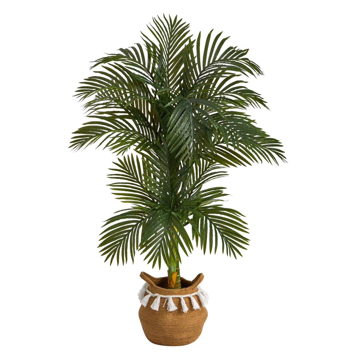 5' Artificial Golden Cane Palm Tree with Woven Cotton Basket - Ed's Plant Shop