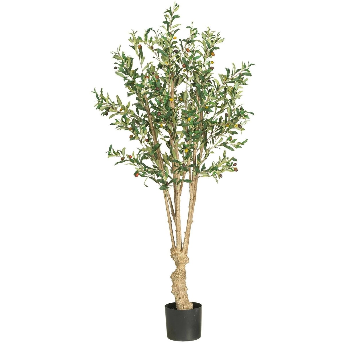 Artificial olive tree in a pot on a white background