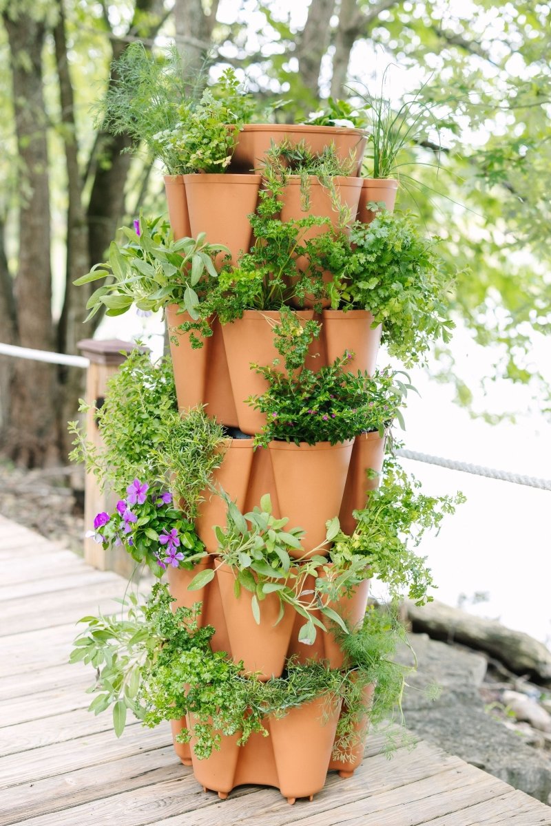 5-Tier GreenStalk Original Vertical Planter in Terracotta – Basic Texture stacked planter for vegetables and herbs.