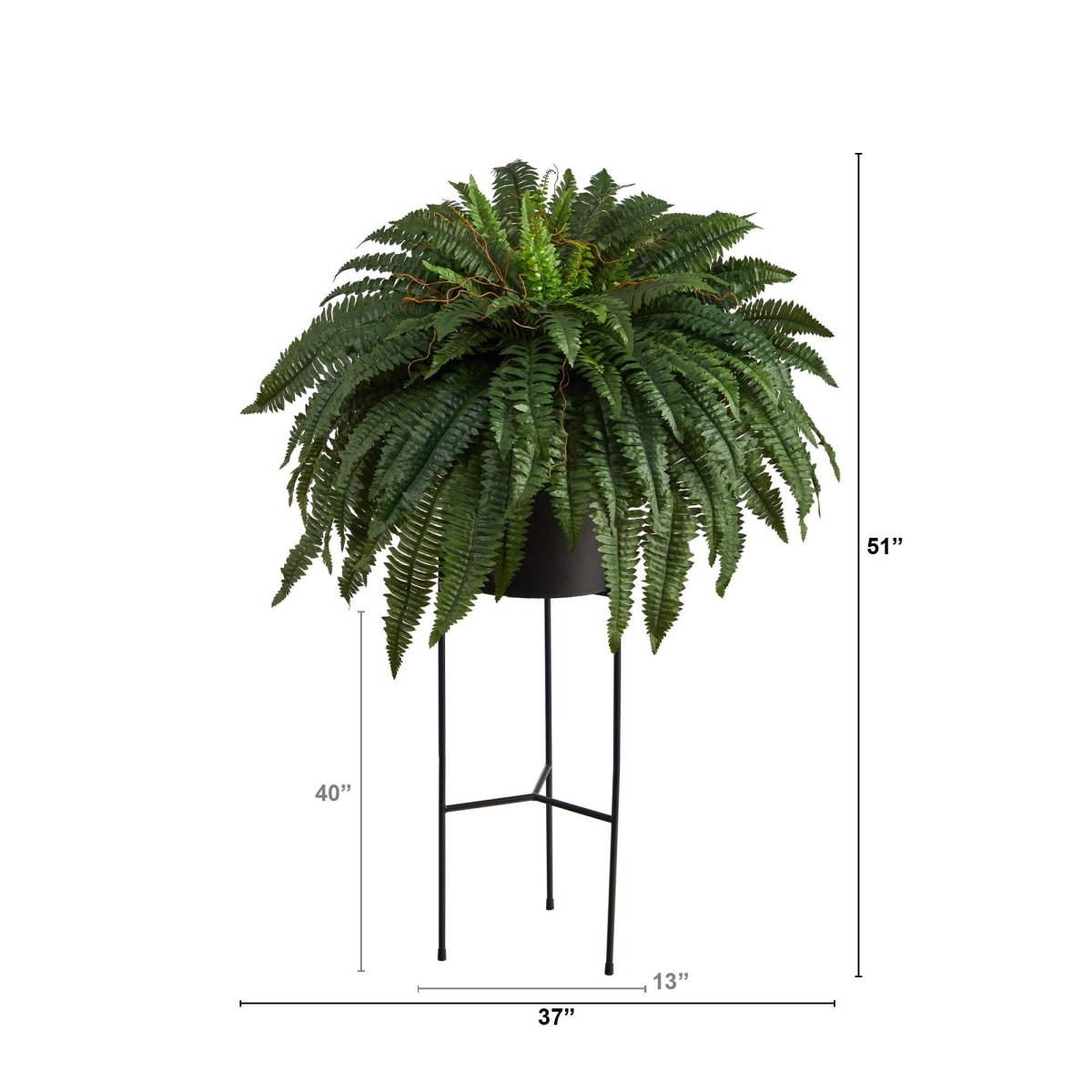 51” Boston Fern Artificial Plant in Black Planter with Stand | Cascading Faux Greenery - Ed's Plant Shop