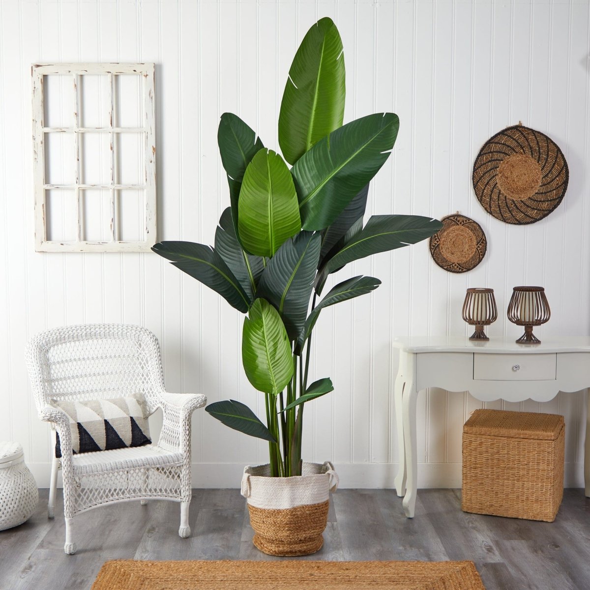 7’ Artificial Travelers Palm Tree with Handmade Jute & Cotton Basket - Ed's Plant Shop