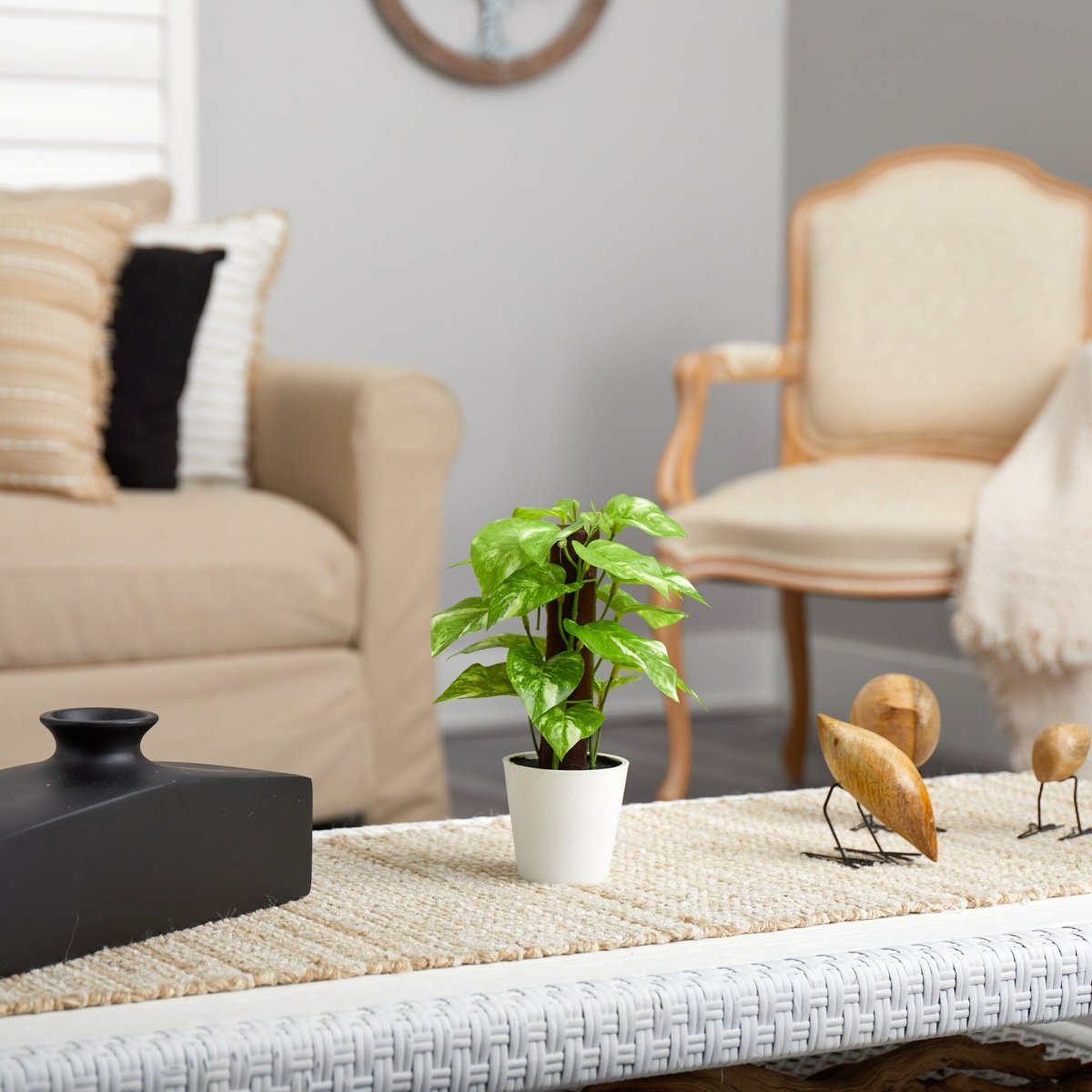 9” Artificial Pothos Plant in White Planter (Real Touch) - Ed's Plant Shop