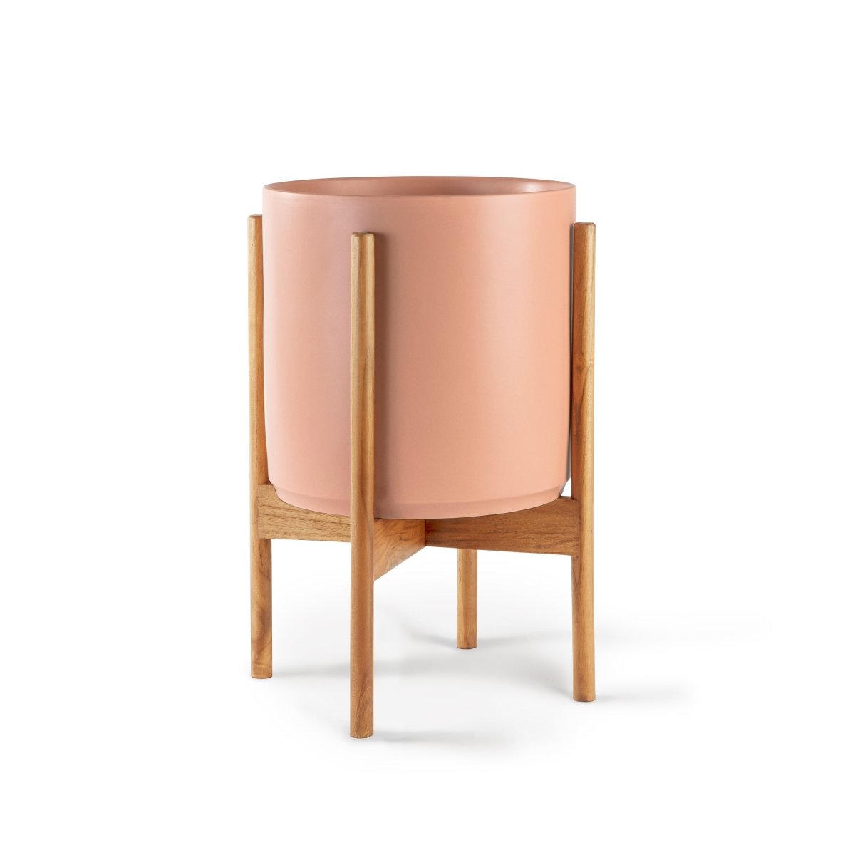 Ceramic Cylinder Planter with Optional Hardwood Stand - Ed's Plant Shop