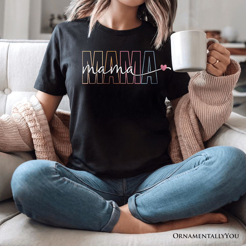 Colorblock Mama T-Shirt, Black Trendy Casual Women's Tee - Ed's Plant Shop