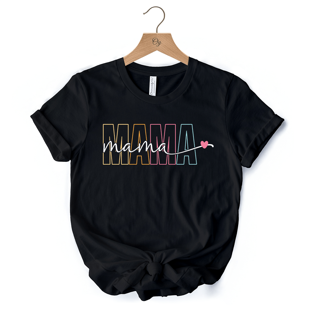 Colorblock Mama T-Shirt, Black Trendy Casual Women's Tee - Ed's Plant Shop