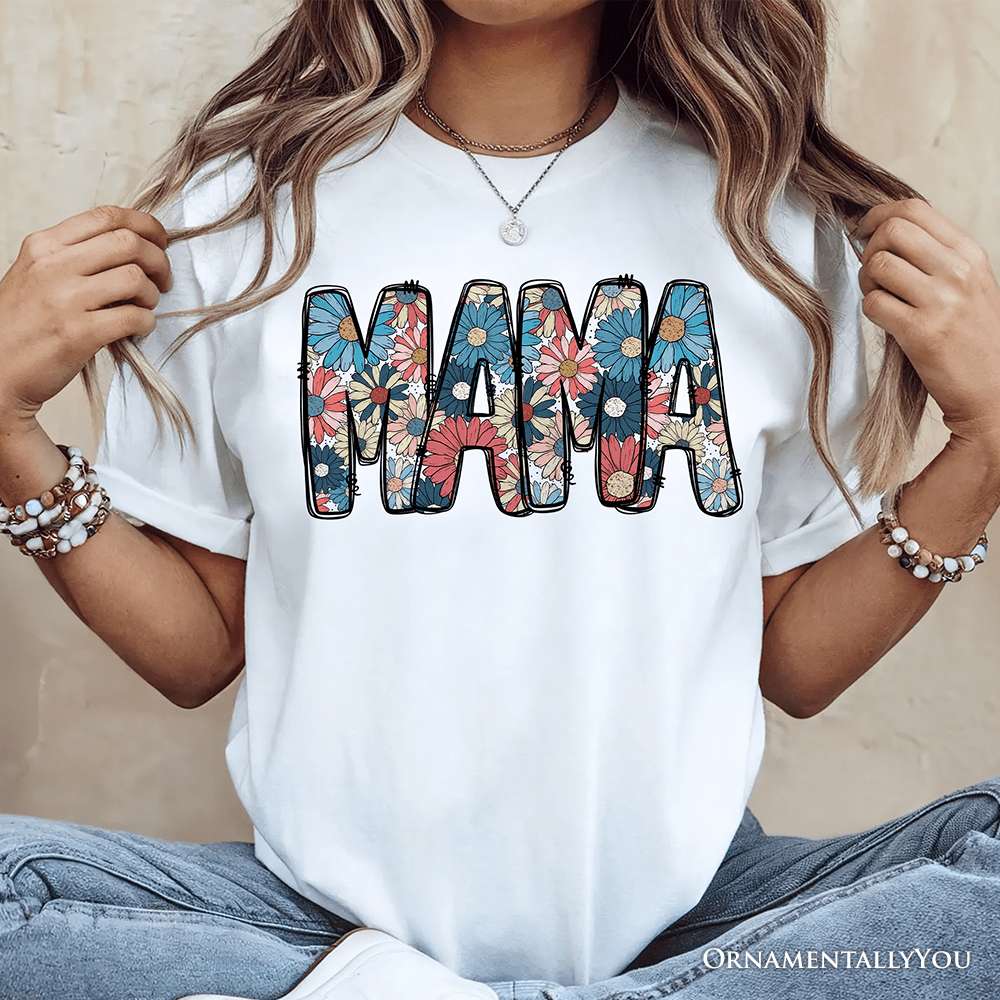 Daisy Floral Mama T-Shirt, Colorful Retro White Tee for Stylish and Cheerful Women - Ed's Plant Shop