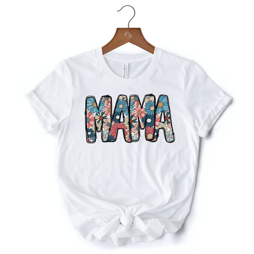 Daisy Floral Mama T-Shirt, Colorful Retro White Tee for Stylish and Cheerful Women - Ed's Plant Shop