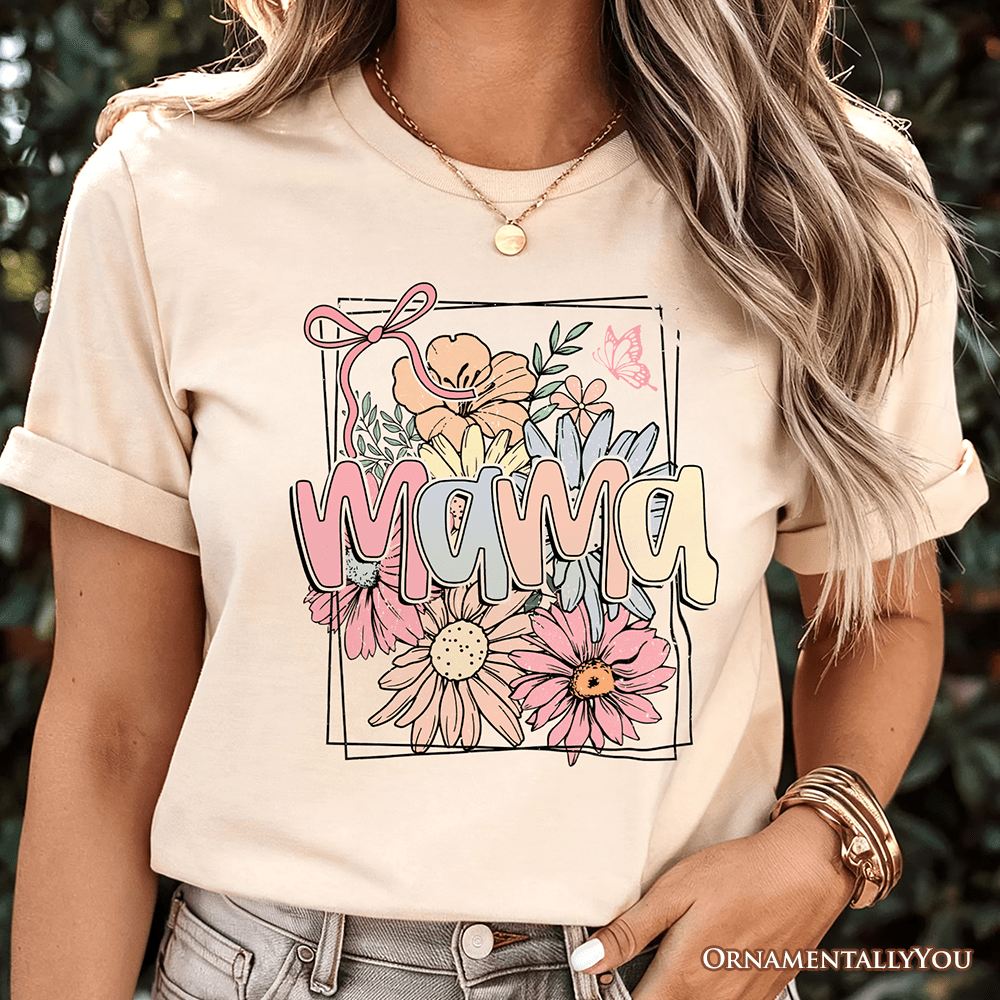 Floral Mama Coquette Bow Pastel T-Shirt, White and Natural Boho Tee With Spring Flower - Ed's Plant Shop