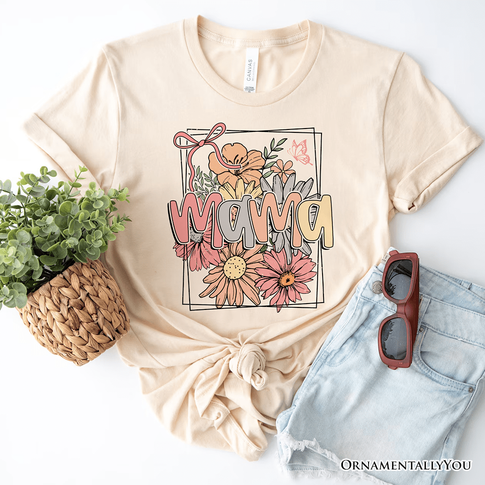 Floral Mama Coquette Bow Pastel T-Shirt, White and Natural Boho Tee With Spring Flower - Ed's Plant Shop