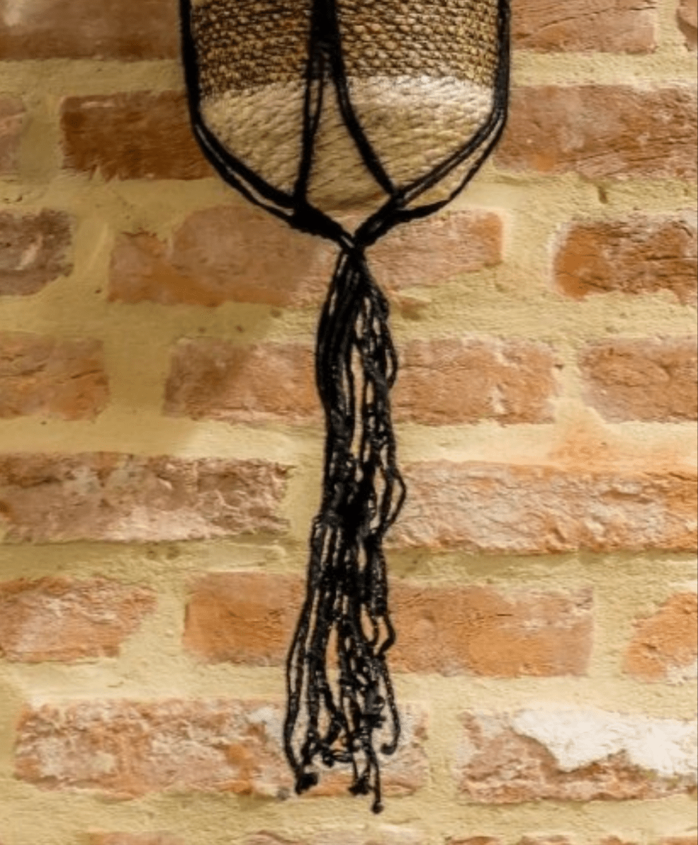 Handmade Macrame Plant Hanger – Black Cotton Rope, 45" for 5–8 Inch Pots - Ed's Plant Shop