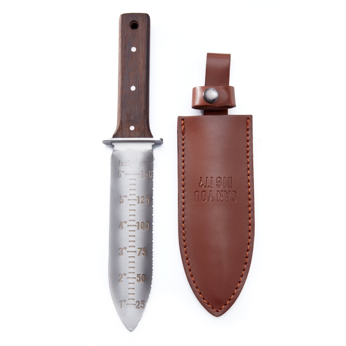 Hori Hori Garden Knife with Walnut Handle & Leather Sheath - Ed's Plant Shop