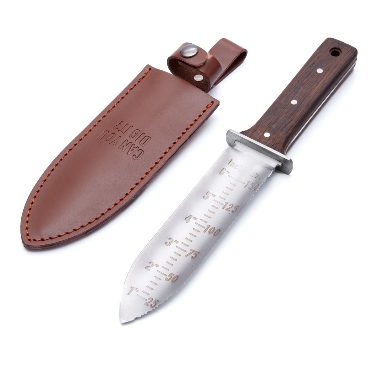 Hori Hori Garden Knife with Walnut Handle & Leather Sheath - Ed's Plant Shop