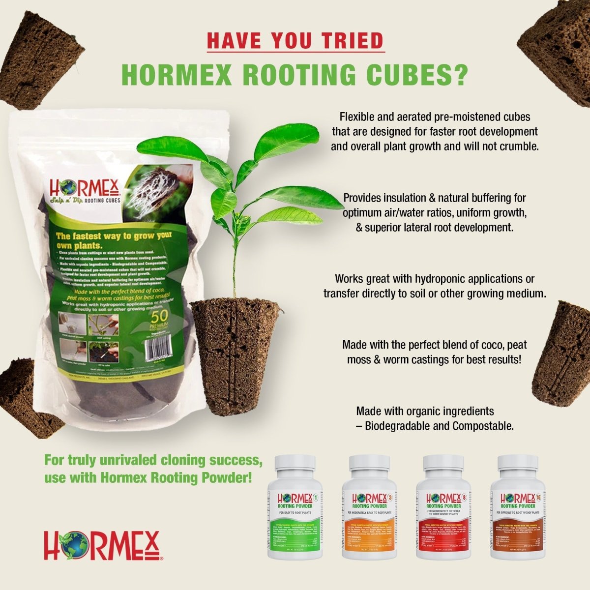 Hormex Rooting Cubes – Organic Peat & Coco Plugs for Cuttings & Seedlings - Ed's Plant Shop