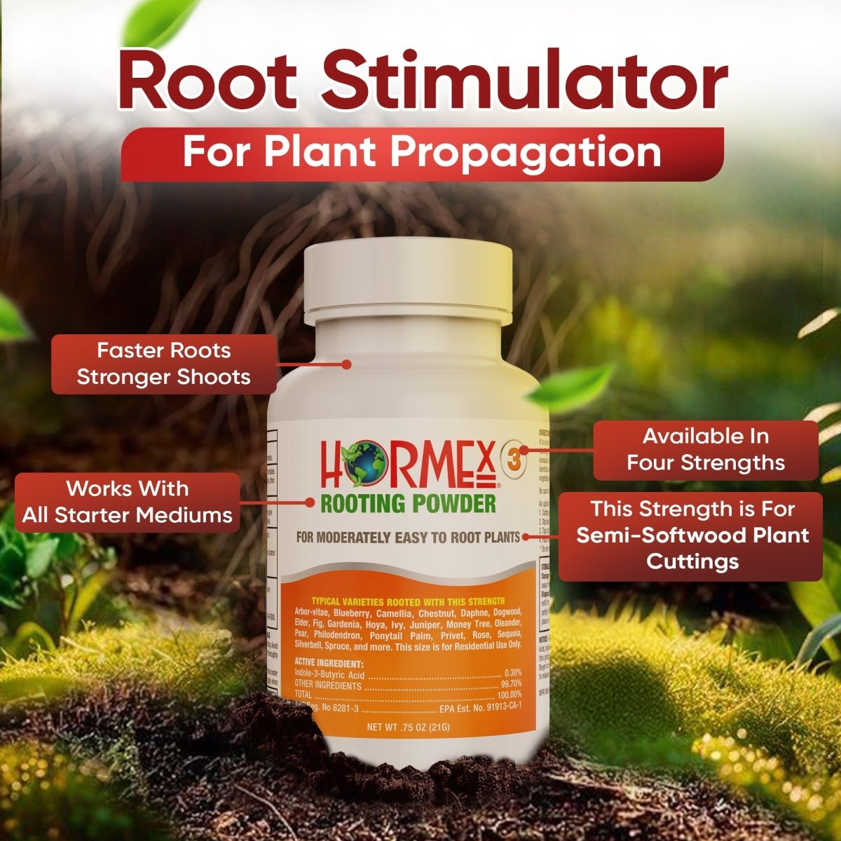 Hormex Rooting Powder 3 – 0.30% IBA Cloning Hormone for Home & Garden Cuttings - Ed's Plant Shop