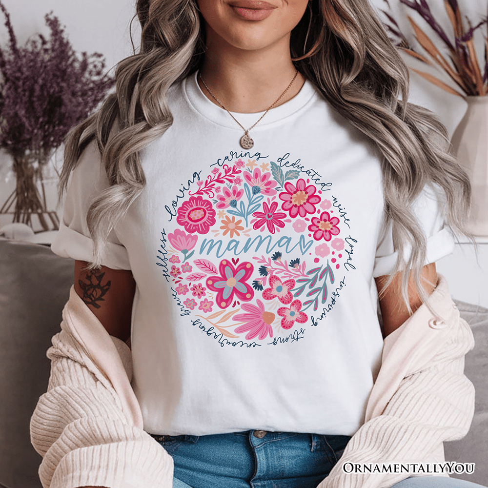 Inspiring Floral Mama T-Shirt, White, Black and Natural Boho Tee for Strong and Loving Mothers - Ed's Plant Shop